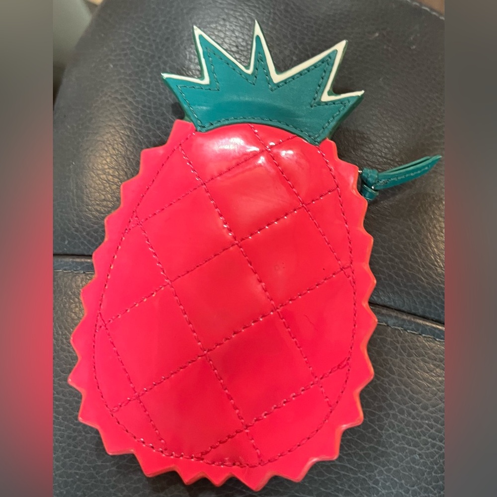 Coach Pink Pineapple Quilted Coin Pouch with Teal Top - Picture 2 of 4